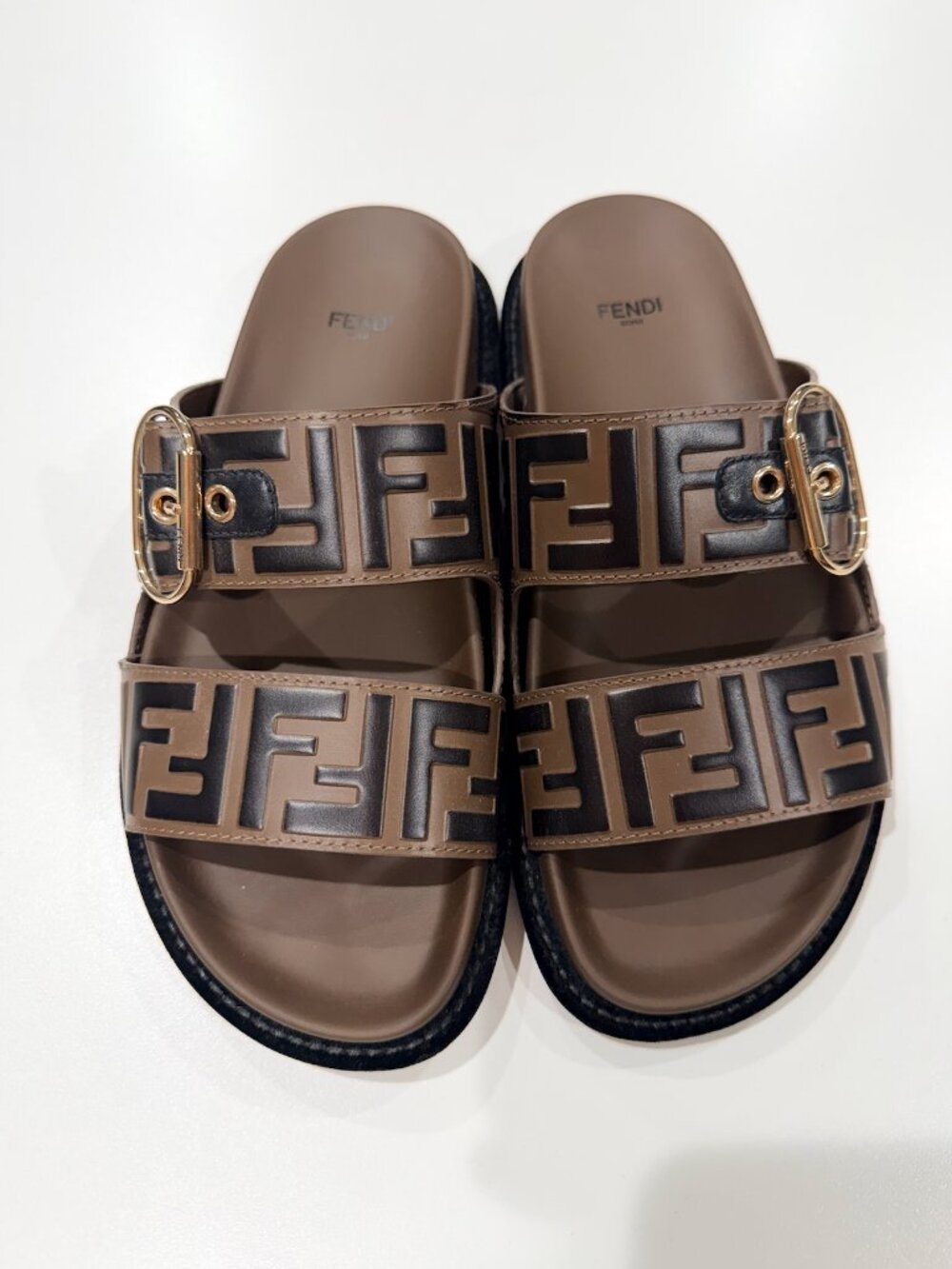 Fendi FF Logo Double-Strap Slide Sandals